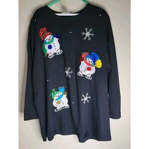 Victoria Jones Chistmas Shirt Snowman Snowflake Long Sleeve 2x Ugly Xmas Sweate